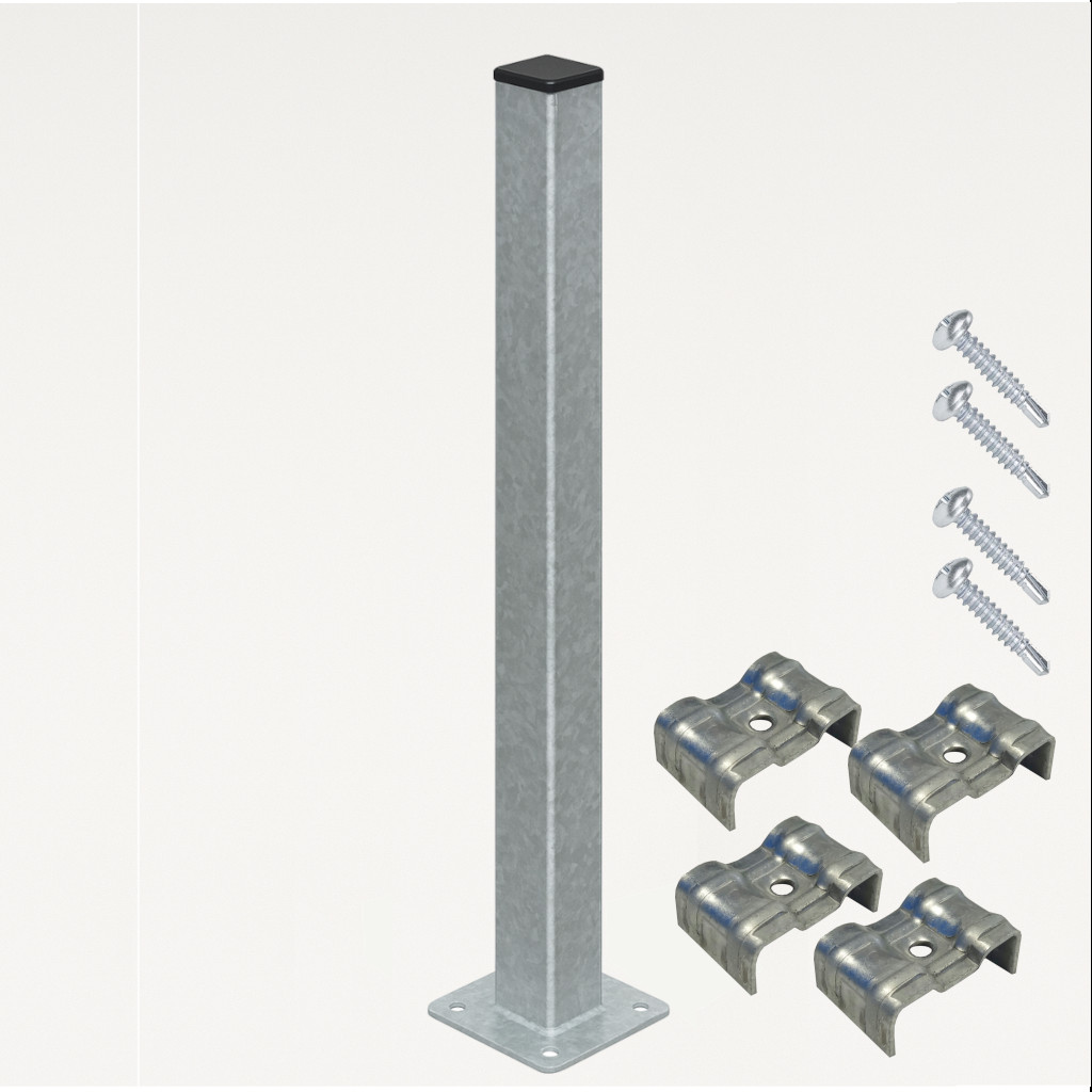 Poste con Placa para verja hercules electrosoldada plegada Galvanizado de 2m. INCLUYE ACCESORIOS