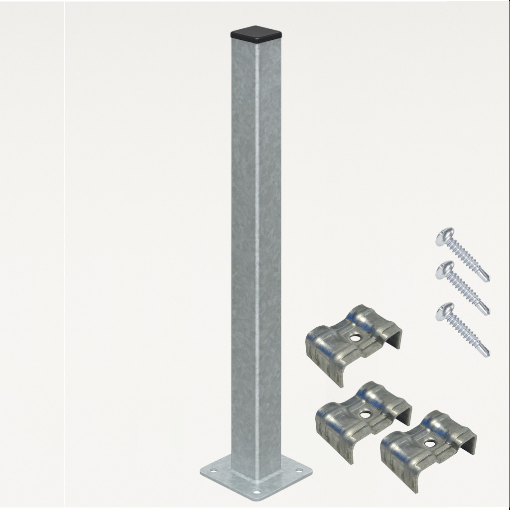 Poste con Placa para verja hercules electrosoldada plegada Galvanizado de 1,5m. INCLUYE ACCESORIOS