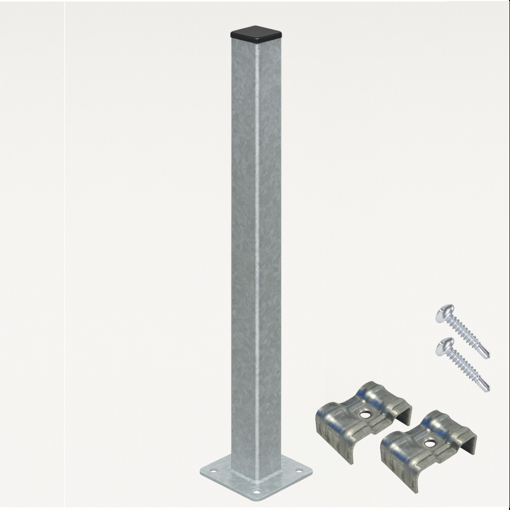 Poste con Placa para verja hercules electrosoldada plegada Galvanizado de 1m. INCLUYE ACCESORIOS