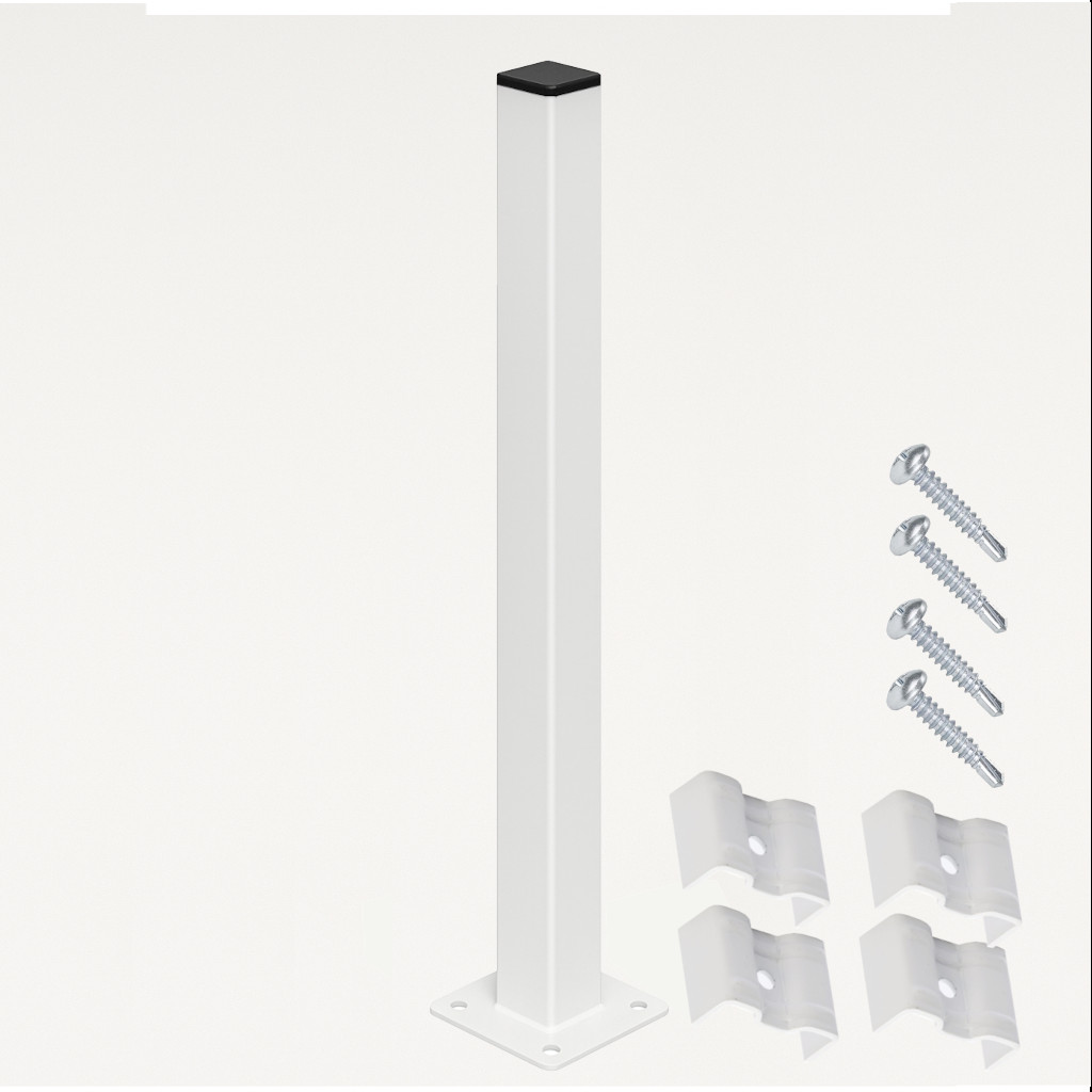 Poste con Placa para verja hercules electrosoldada plegada Blanco de 2m. INCLUYE ACCESORIOS