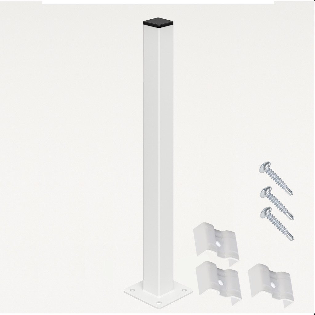 Poste con Placa para verja hercules electrosoldada plegada Blanco de 1,5m. INCLUYE ACCESORIOS