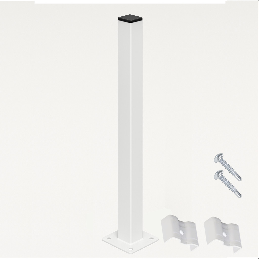 Poste con Placa para verja hercules electrosoldada plegada Blanco de 0.60 m. INCLUYE ACCESORIOS