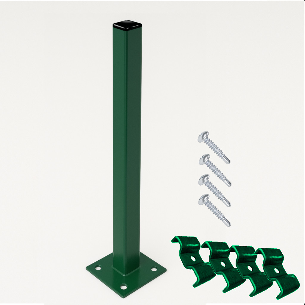 Poste con Placa para verja hercules electrosoldada plegada Verde de 2m. INCLUYE ACCESORIOS