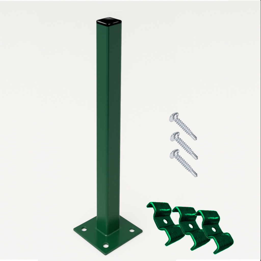 Poste con Placa para verja hercules electrosoldada plegada Verde de 1,5m. INCLUYE ACCESORIOS