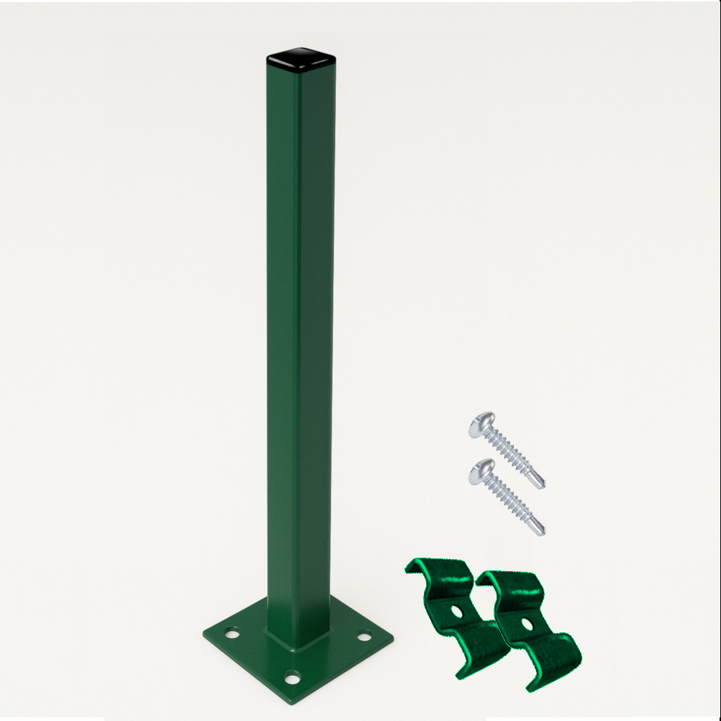 Poste con Placa para verja hercules electrosoldada plegada Verde de 1m. INCLUYE ACCESORIOS